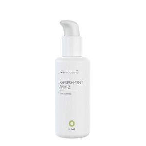White pump bottle of Refreshment Spritz | Skin Moderne skincare toner spritz designed for daily hydration and revitalizing body care routines.