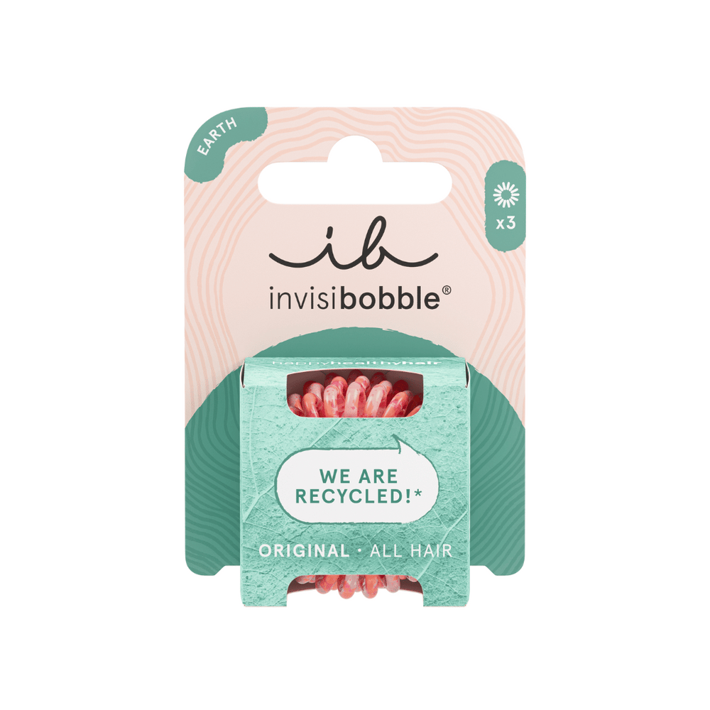 ORIGINAL EARTH Save It Or Waste It 3 pc | invisibobble set of three recycled spiral hair ties designed for all hair types in eco-friendly packaging.