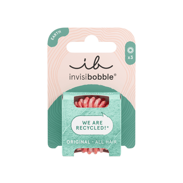ORIGINAL EARTH Save It Or Waste It 3 pc | invisibobble set of three recycled spiral hair ties designed for all hair types in eco-friendly packaging.