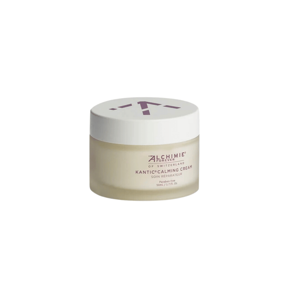 Jar of Kantic® Calming Cream | Alchimie Forever with white lid and beige body, designed for soothing and repairing skin in skincare routine.