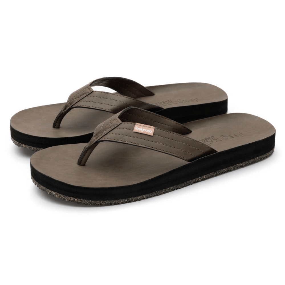 Zensole™ Kinderz - Cinder | Feelgoodz brown cushioned flip-flop sandals with textured black sole designed for comfortable casual wear and wellness support.