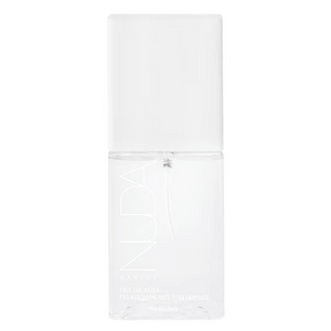 Clear square bottle of Face Tan Water - Dark | NUDA with minimalistic white cap, designed for skincare and tanning enhancement.