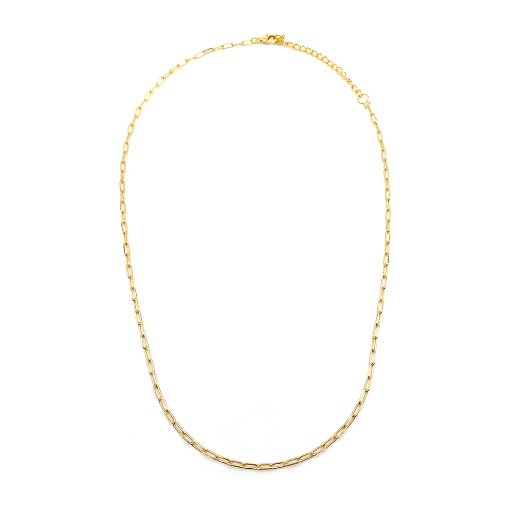 Frolic Paperclip Necklace /silver tone | Purpose Jewelry features a sleek, gold-tone paperclip chain with a minimalist and elegant design, perfect for everyday wear.