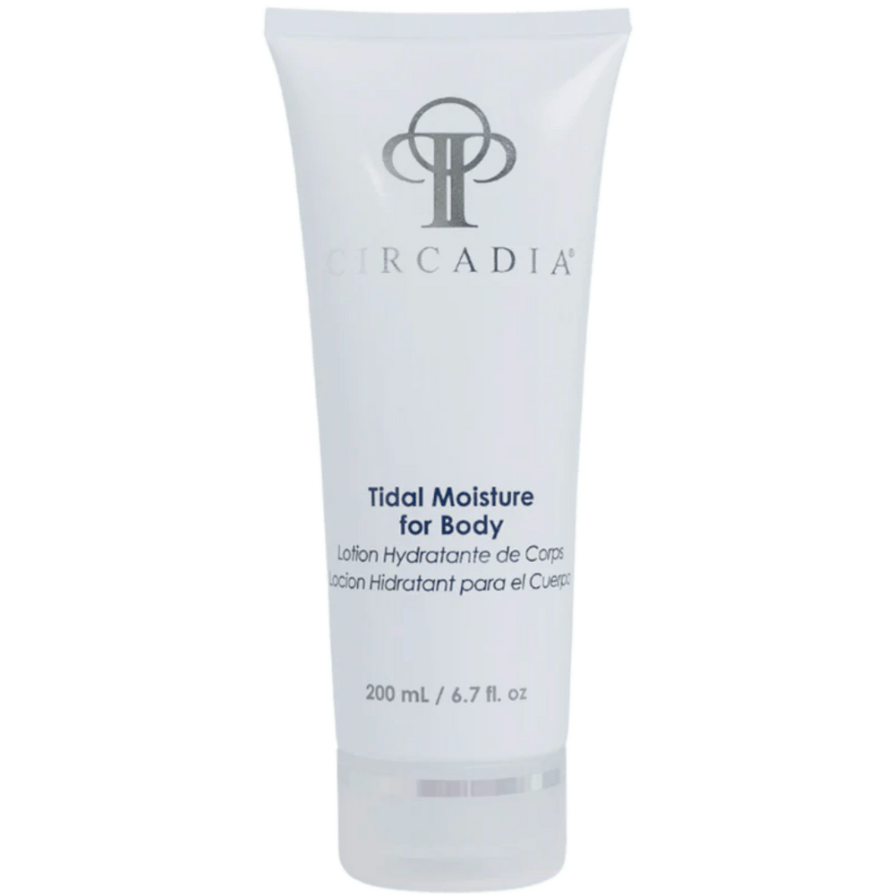 Tube of Tidal Moisture for Body | Circadia body lotion in white packaging, designed for skincare and hydration with a minimalist logo and text.