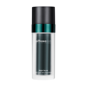 Sleek bottle of Night Serum | Althaea Skin skincare product designed with Lunar Sync Technology for nighttime skin rejuvenation and hydration.