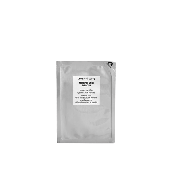 Sleek silver packet of Sublime Skin Eye Patch | [ comfort zone ] designed for skincare with eye mask containing peptides for an immediate soothing effect.