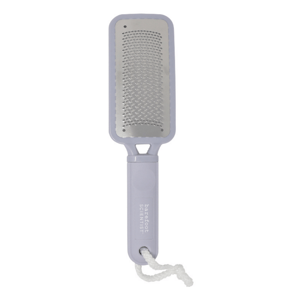 The Gratest Professional Micro-Grated XL Rasp | Barefoot Scientist showing a close-up of a stainless steel grater with a sturdy handle and hanging rope, ideal for skincare and body care use.