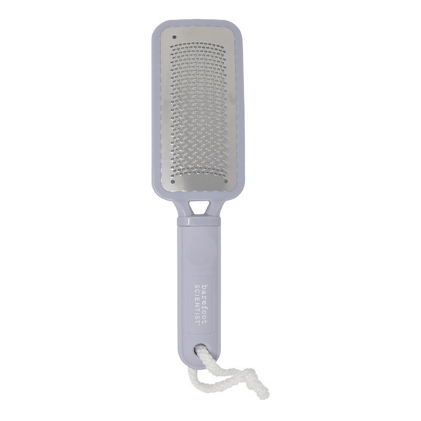 The Gratest Professional Micro-Grated XL Rasp | Barefoot Scientist showing a close-up of a stainless steel grater with a sturdy handle and hanging rope, ideal for skincare and body care use.