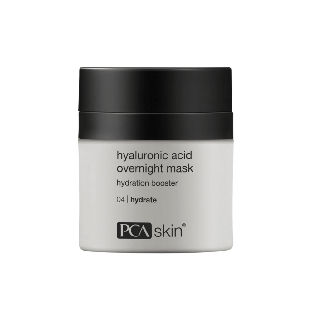 Container of Hyaluronic Acid Overnight Mask | PCA Skin hydration booster with black lid, designed for skincare hydration and overnight use.