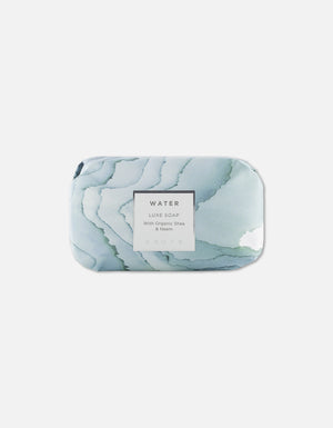 Luxe Soap Bar | Zents wrapped in artistic blue and white marbled paper labeled Water Luxe Soap with organic shea and neem, ideal for skincare and body care wellness.