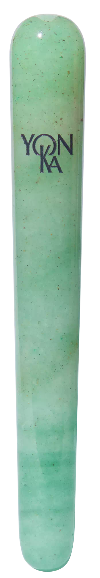 Green aventurine crystal massage wand with Yon-Ka Paris logo, designed for skincare and wellness in My Massage Crystal - Aventurine Crystal Massage Wands | Yon-Ka Paris.