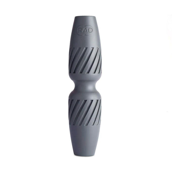 RAD HELIX | RAD in dark gray with textured spiral grooves designed as a compact recovery tool for muscle relief and wellness support.