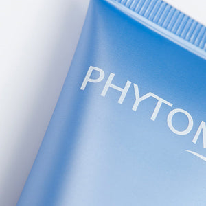 Close-up of a blue skincare tube featuring the Hydrasea Mask | Phytomer, highlighting its sleek packaging and subtle white branding for a premium wellness experience.