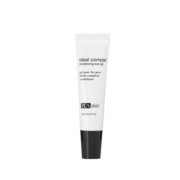 Tube of Ideal Complex¨ Revitalizing Eye Gel | PCA Skin with minimalist white and black design, a skincare product for targeted eye area revitalization.