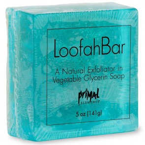 Loofah Bar Soaps 5.0 oz. | Primal Elements in translucent blue packaging with natural exfoliating vegetable glycerin soap for gentle skincare and body care.