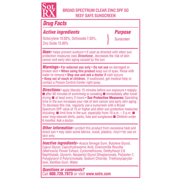 Clear Zinc SPF 50 Sunscreen | SolRX Sunscreen