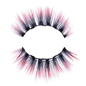 Pair of dramatic false eyelashes with black and bright red tips designed for a bold look, part of the Sunny Lash - Colored | Moxielash collection.
